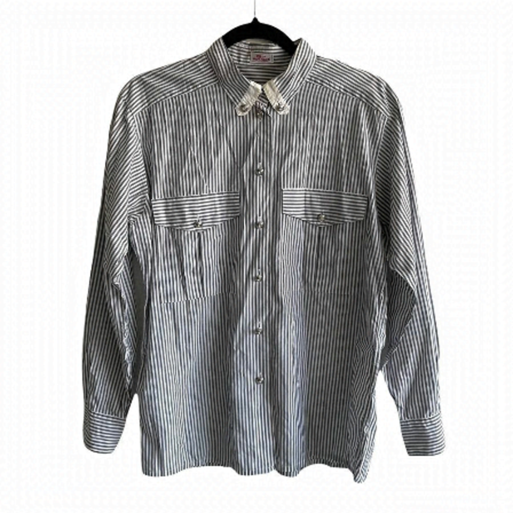VAN LAACK Striped Cotton Button Front Long Sleeve Blouse Size 36